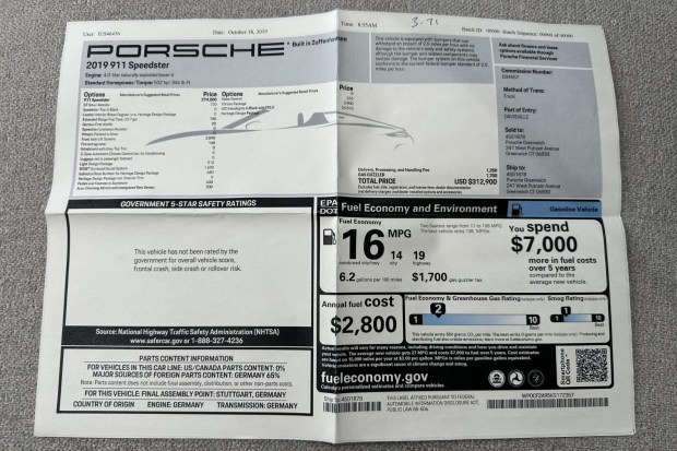 No Reserve: 3,800-Mile 2019 Porsche 911 Speedster