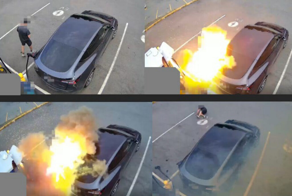 EV Charger Adapter Explodes Moments After Tesla Plugged In