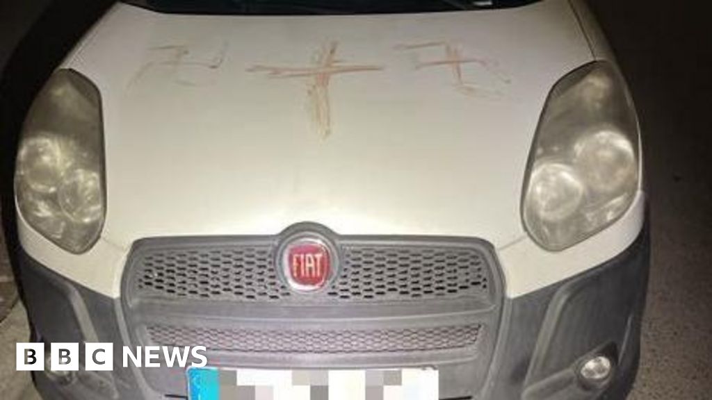 Cars in Hanau in Germany found smeared with swastikas in blood, police say