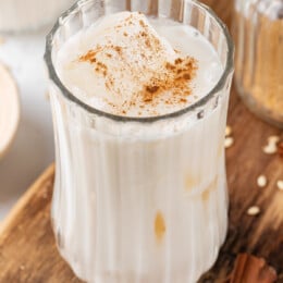 Mexican horchata in a glass over ice